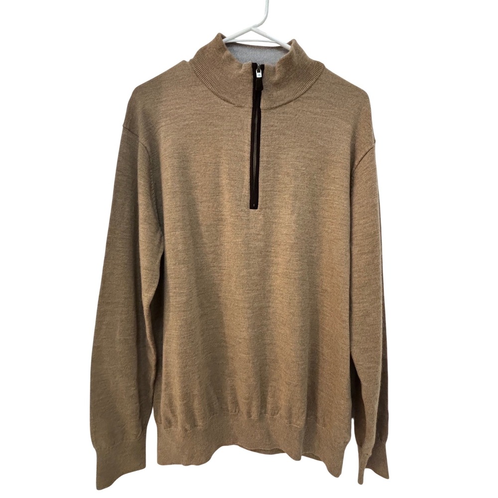 Orvis Mens 100% Merino Wool Quarter Zip Sweater Tan Mock Neck 28RZ Size M NEW